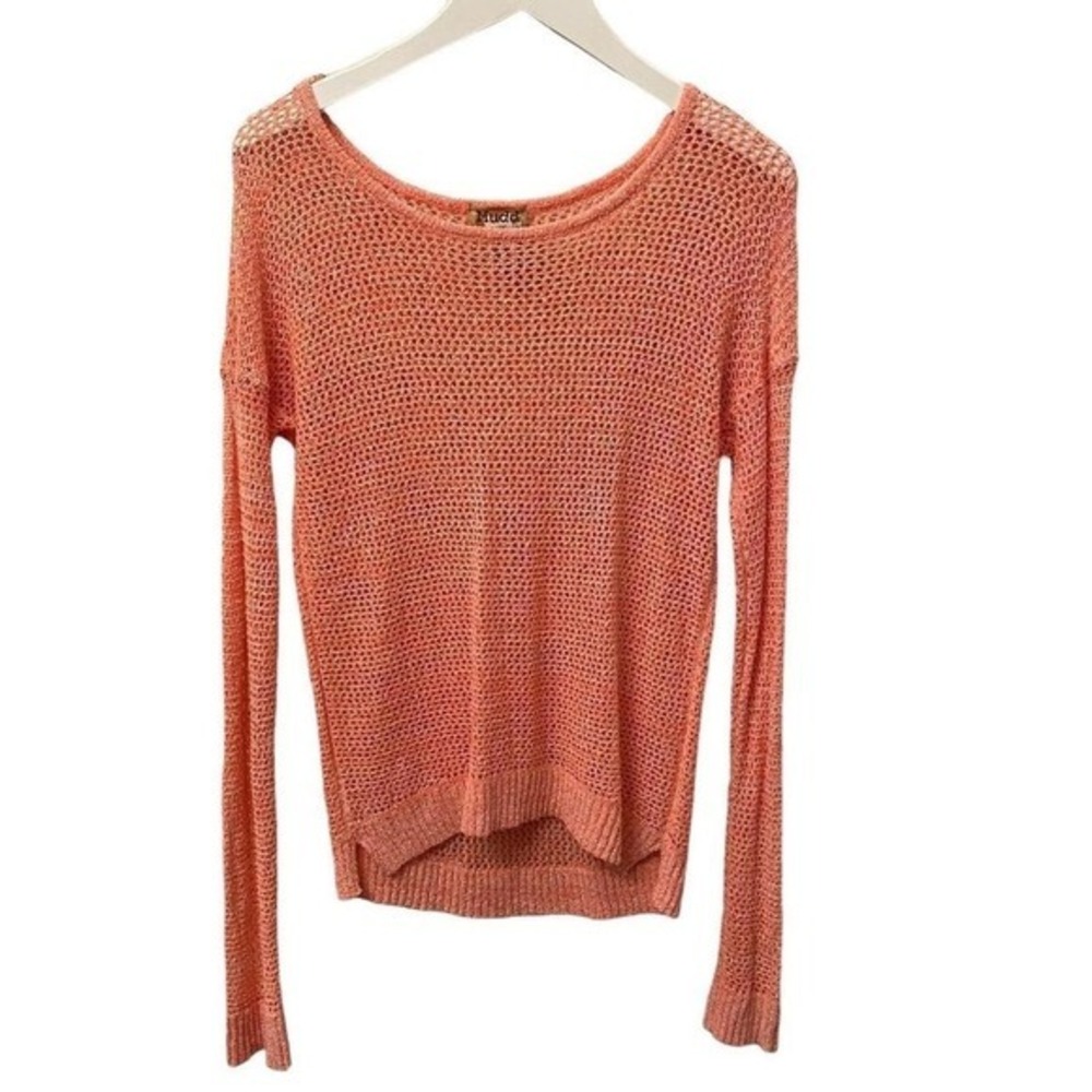 Mudd Long Sleeve Open Knit Sweater Size M Coral Crochet beach summer vacation